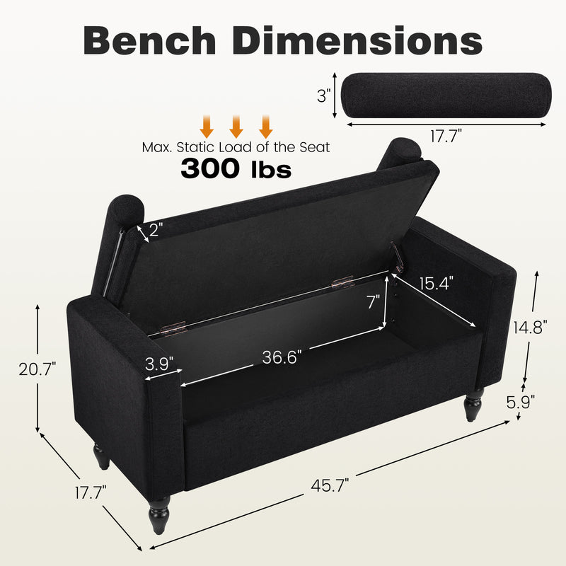 45.7’’ Linen Storage Ottoman Bench With Round Cushion