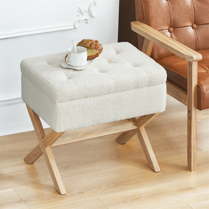 Pearson Cross Legs Storage Ottoman Stool in Sherpa