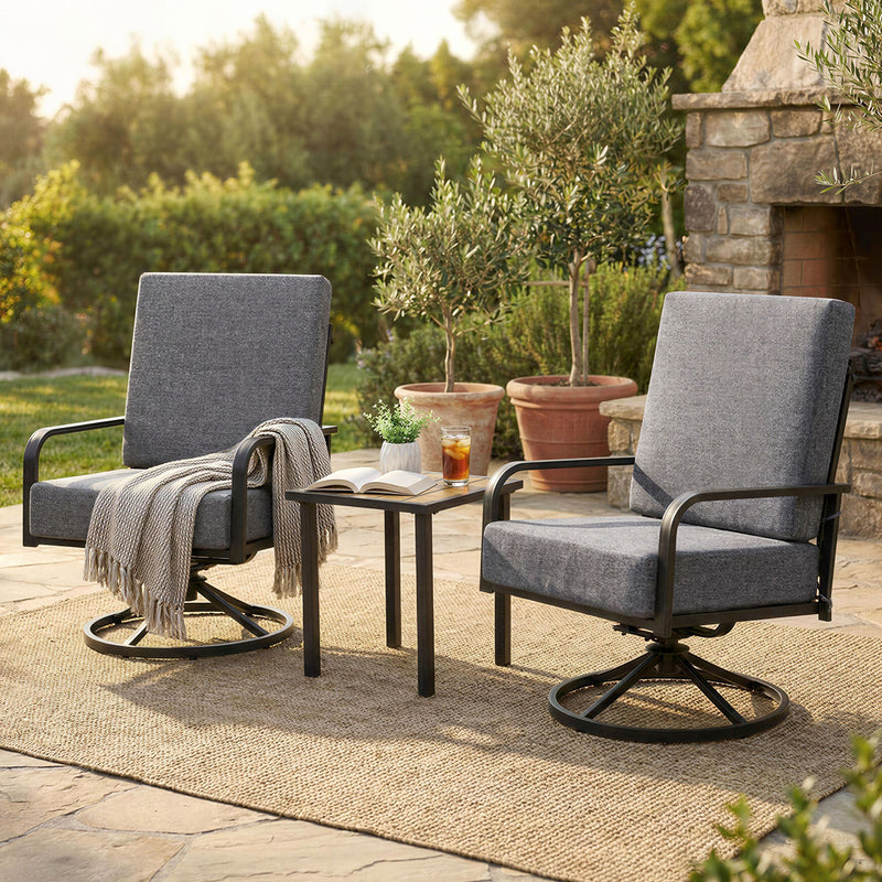 3 Piece Outdoor Bistro Set, 360° Swivel Rocking Chairs and Side Table