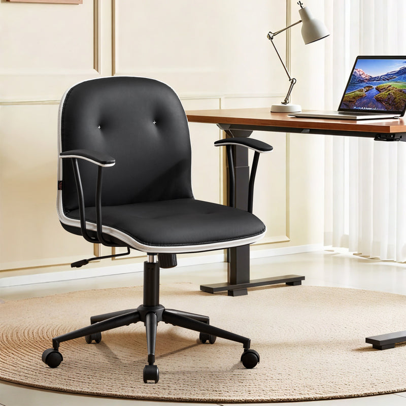 Faux Leather Office Chair With Adjustable Height Vanity Chair Padded Armrests