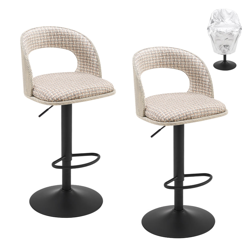 Adjustable Outdoor HDPE Bar Stools Set of 2, Waterproof Textilene Swivel Patio Bar Chairs
