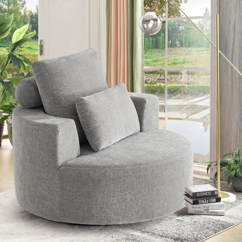 360° Swivel Oversized Barrel Chair, Chenille Upholstered Round Accent Chair