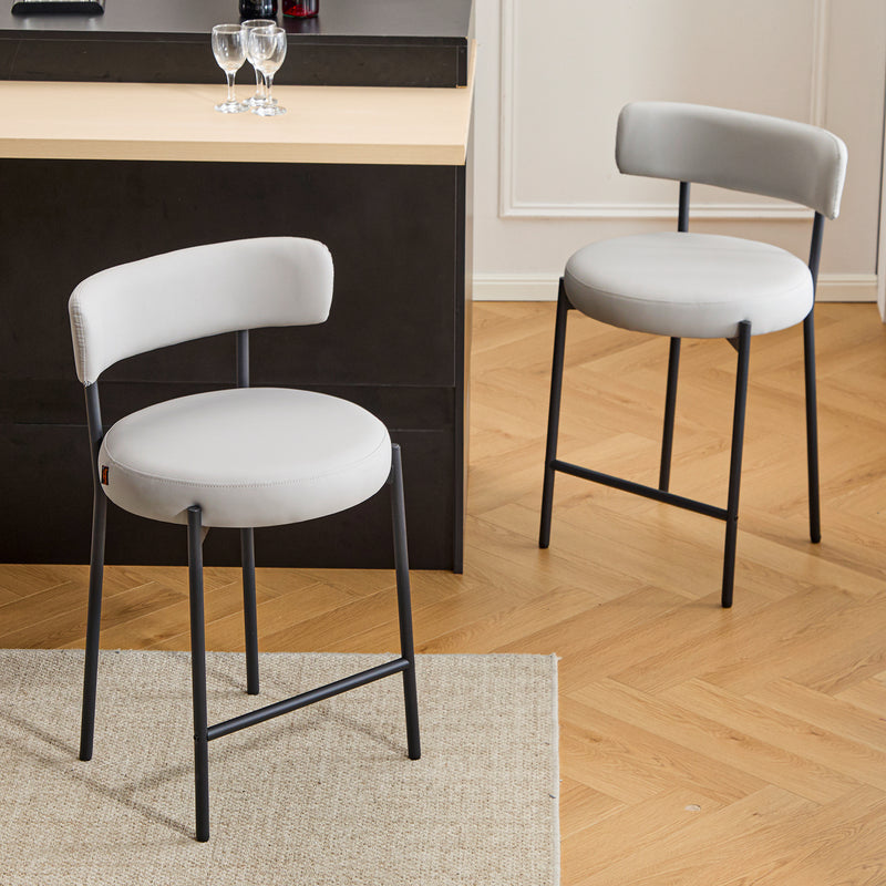 Furnilivng 24'' Bar Stools Set of 2, Modern Boucle Fabric Counter Height Bar Stools with Mid Back, Metal Frame with Upholstered for Kitchen Island, Bar, Dining Room