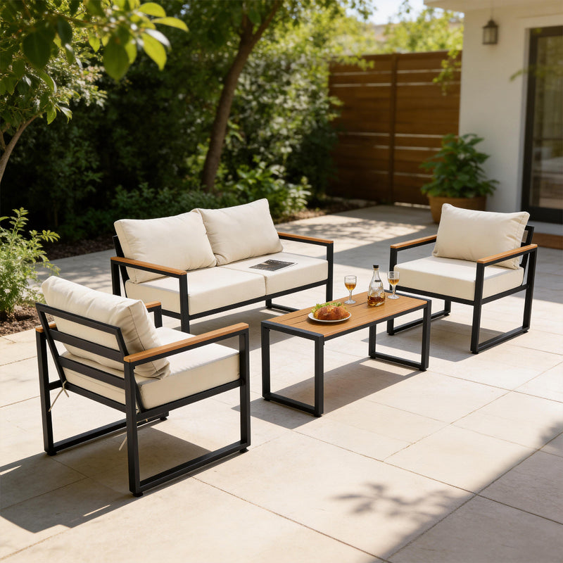 Furniliving 4-pcs outdoor chairs for the front courtyard,four deep seating chairs paired with a coffee table, all-weather camping and leisure chairs