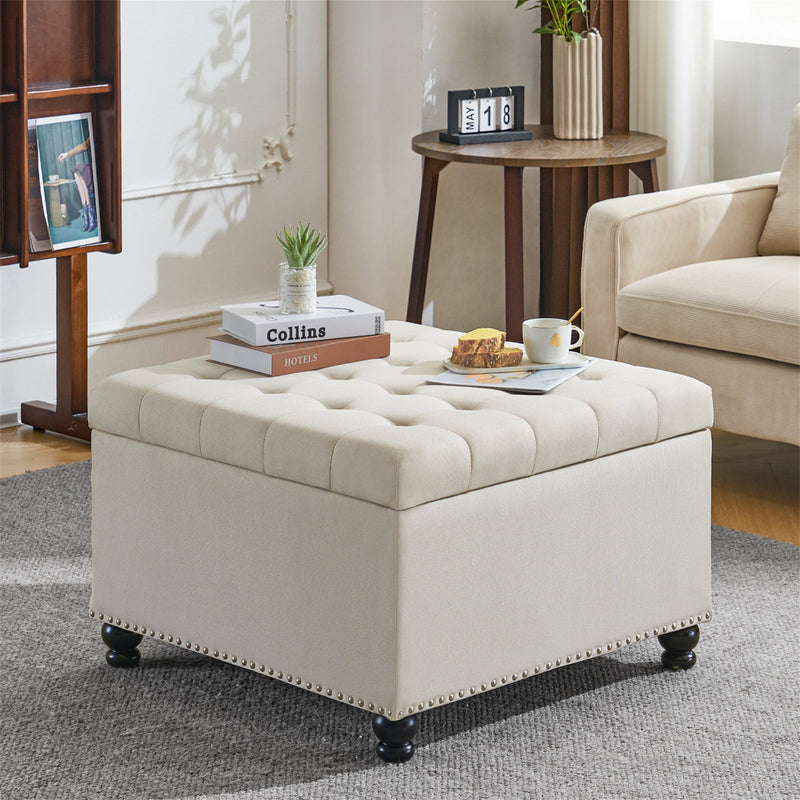 Audel Linen Upholstered Storage Ottoman