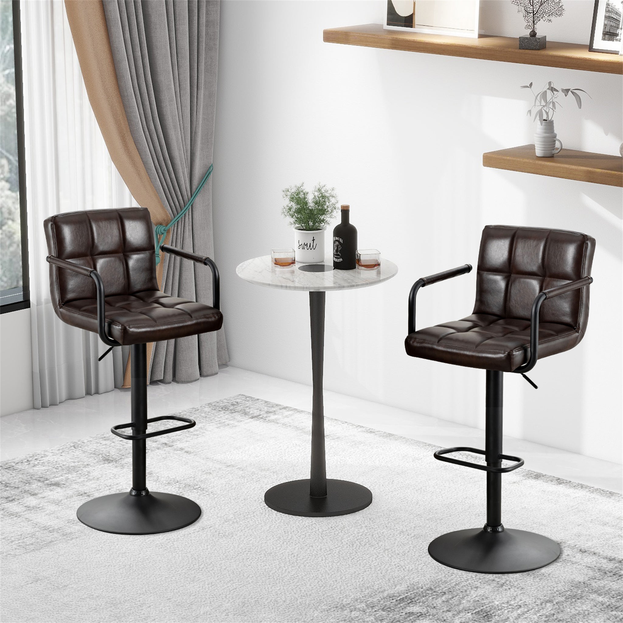 Furnimart Height Adjustable Faux Leather Barstools Set of 2