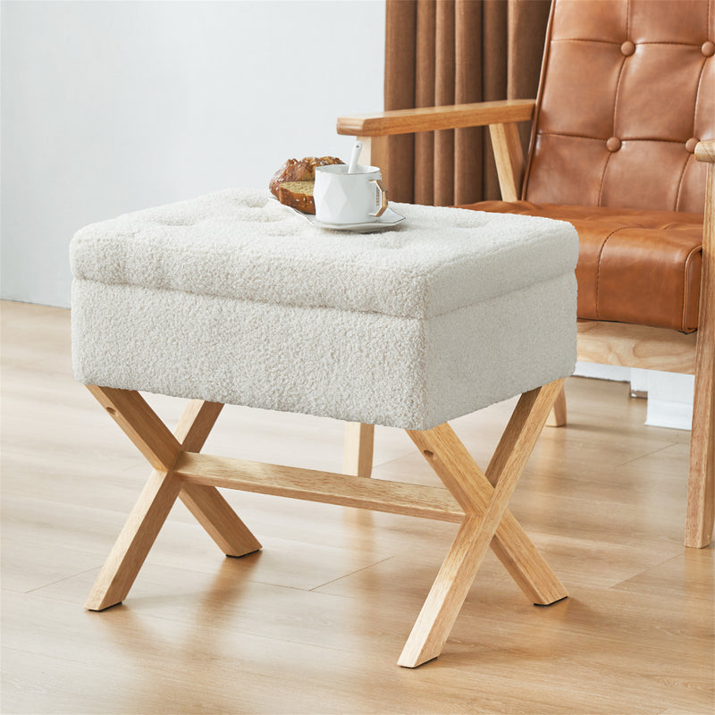 Pearson Cross Legs Storage Ottoman Stool in Sherpa