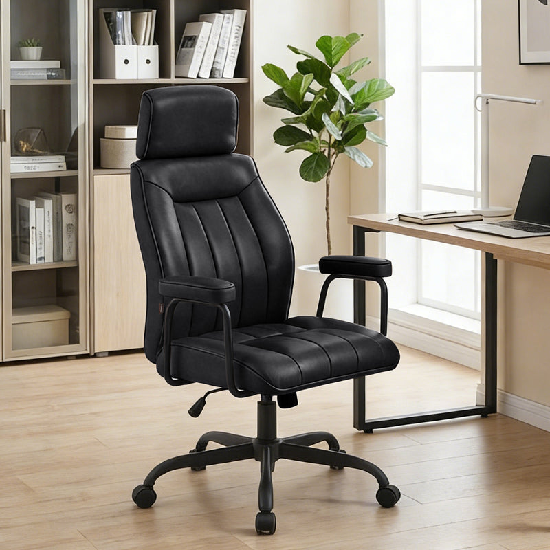 Leather Home Office Desk Chair Mid Century Modern Office Chair With Lumbar Support