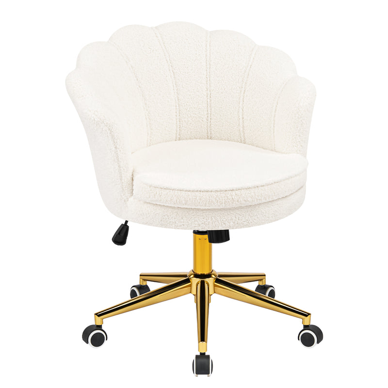 Furniliving Cute Vanity Chair With Shall-Shaped Backrest,Adjustable Swivel Home Office Desk Chair With Wheels