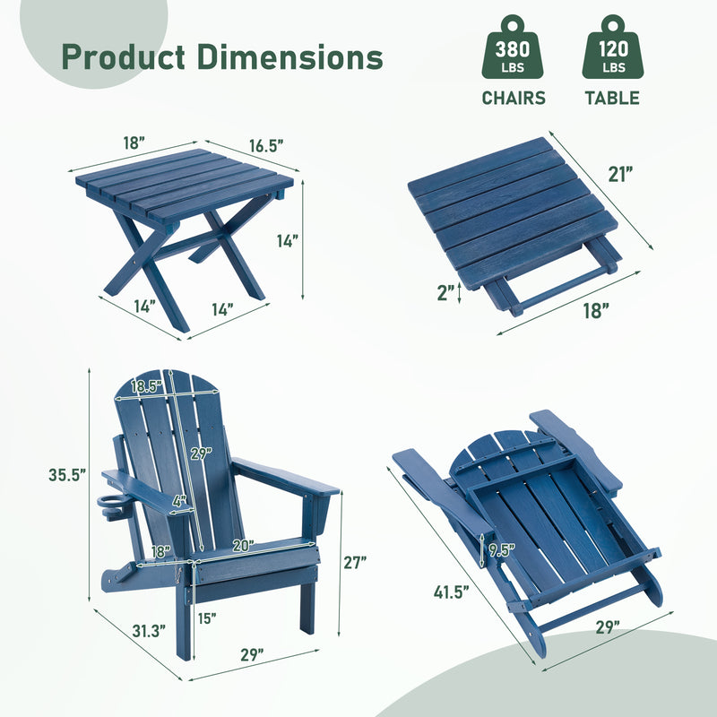 Folding Adirondack Chairs Set of 2, Outdoor HDPE Patio Chairs