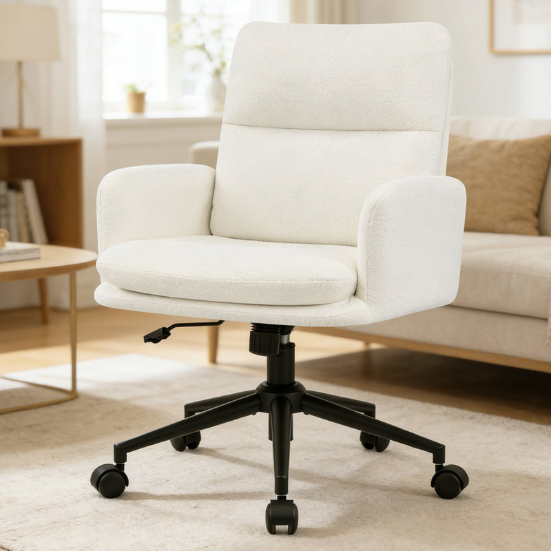 Modern Home Office Desk Chair With High Backrest，Chenille Upholstered Accent Chair With Wheels,Adjustable Swivel Computer Chair With Plush Curved Back,Fashion Vanity Stool Home Office Chair For Home Office,Study Room
