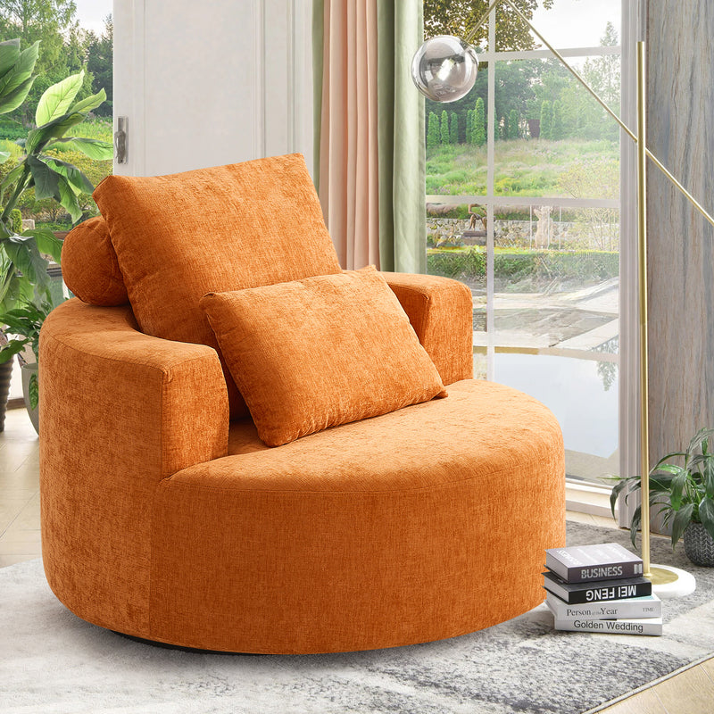 360° Swivel Oversized Barrel Chair, Chenille Upholstered Round Accent Chair