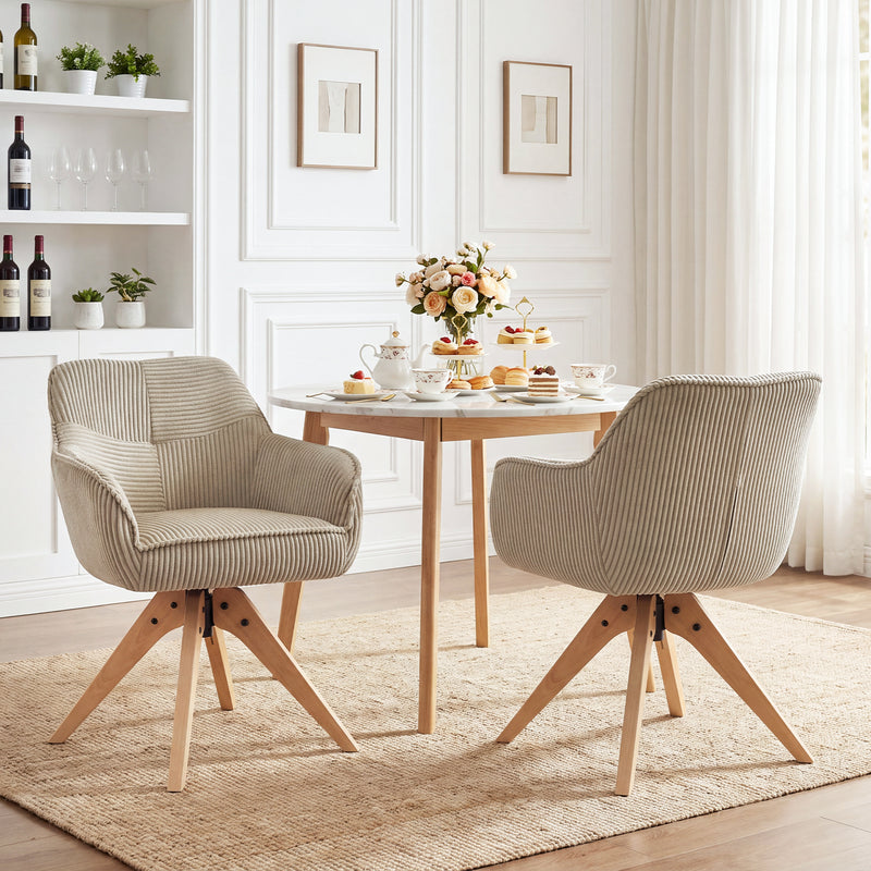 Swivel Corduroy Dining Chairs Set of 2 with Solid Wood Frame and Thicken Cushion