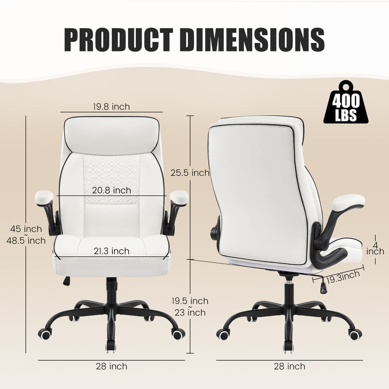 Furniliving Mid Century Modern Office Chair Leather Computer Desk Chair With Flip-Up Armrests