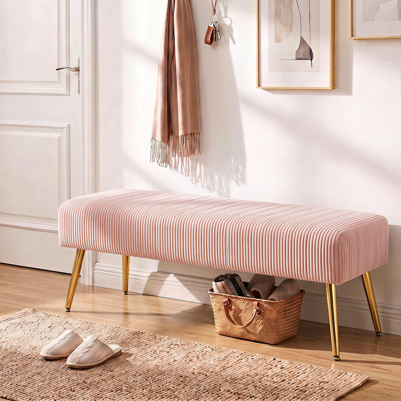 44.75" End of Bed Bench,Modern Tufted Velvet Ottoman Bench With Gold Legs
