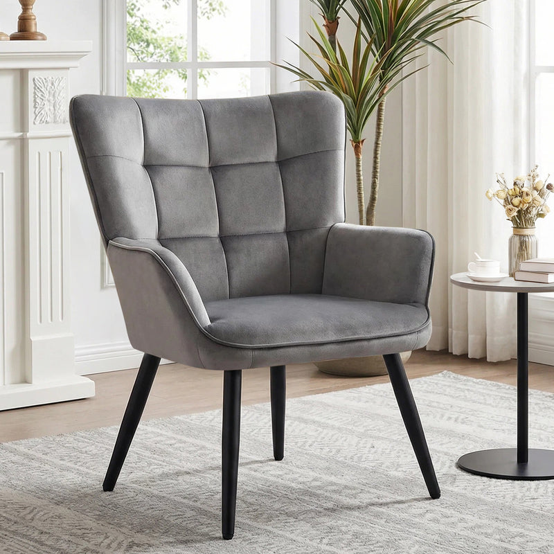 PU Leather Accent Chair With High Backrest Comfortable Tufted With Feather-Like Armrests