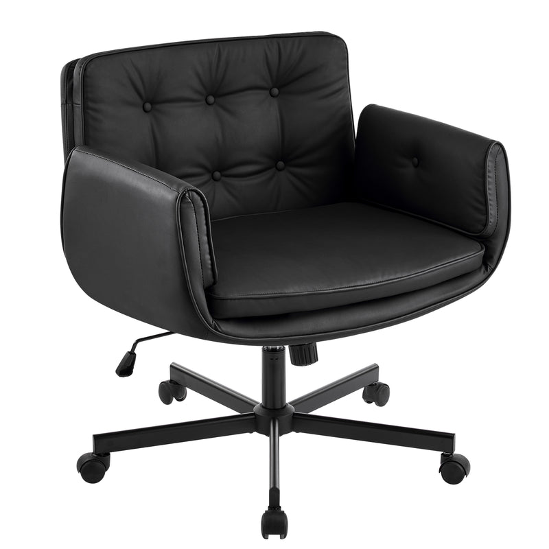 Furniliving Oversize Criss Cross Home Office Desk Chair Faux Leather Accent  Chair With Adjustable Arms