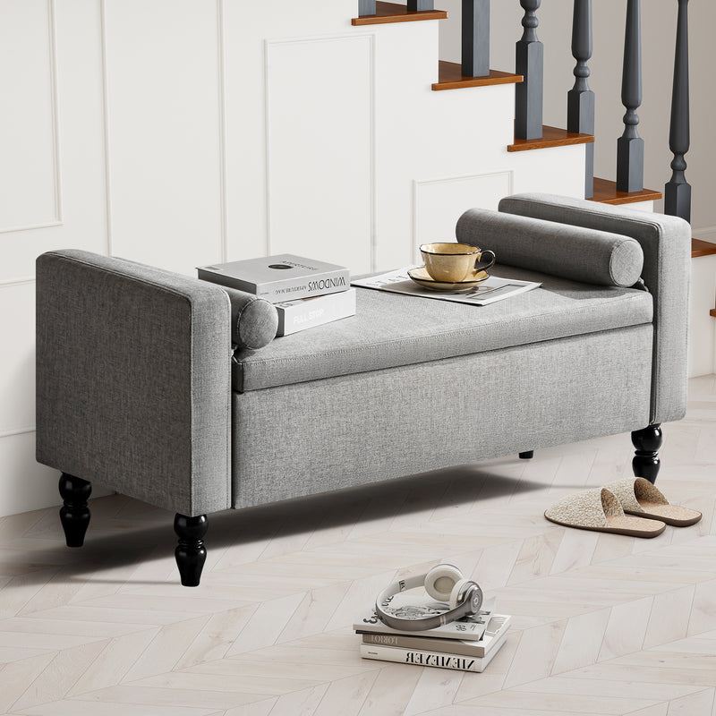 45.7’’ Linen Storage Ottoman Bench With Round Cushion