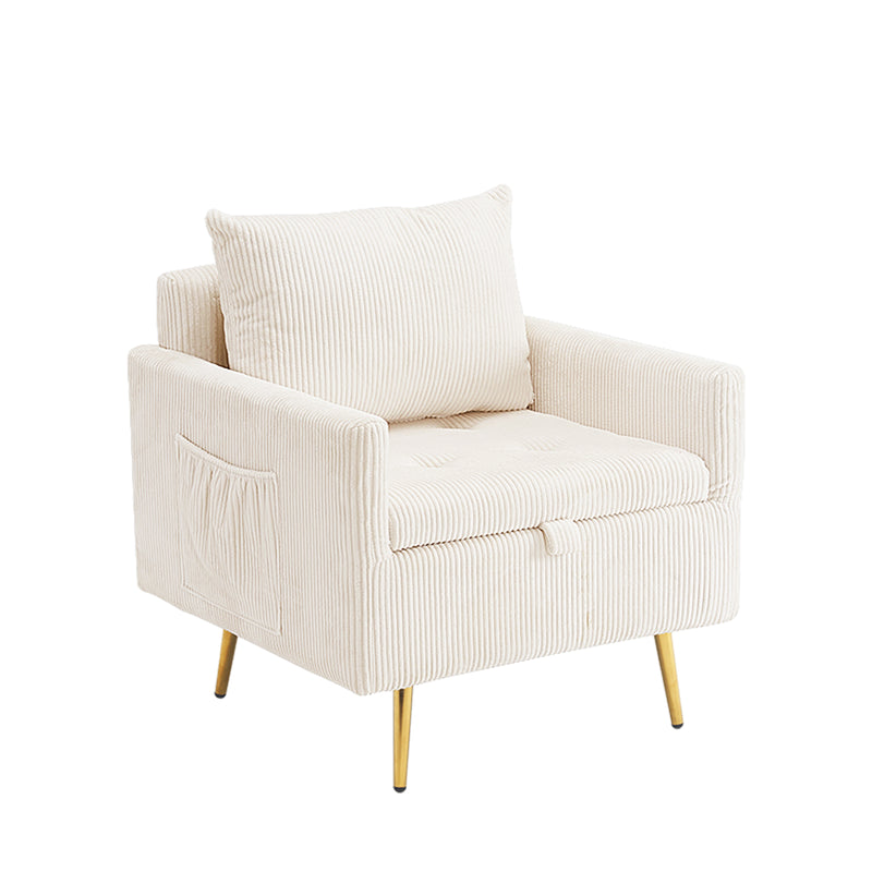 HFFO2612 Cozy Corduroy Single Seat Sofa with Lift-Up Storage & Side Pocket