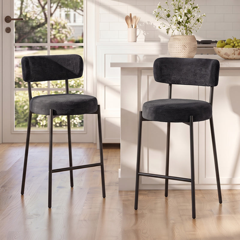 Furnilivng 24'' Bar Stools Set of 2, Modern Boucle Fabric Counter Height Bar Stools with Mid Back, Metal Frame with Upholstered for Kitchen Island, Bar, Dining Room