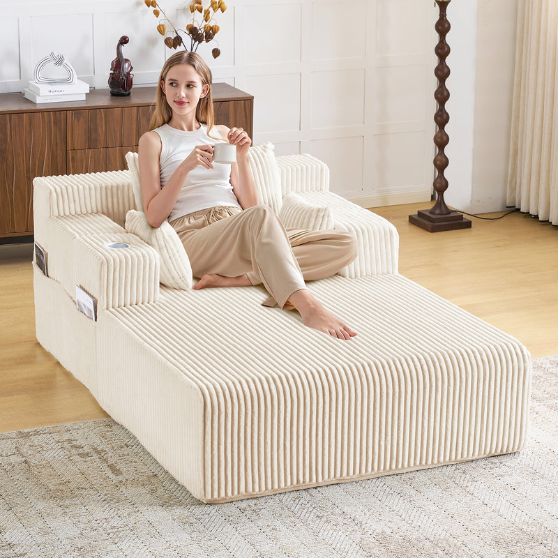 66" Oversized Chaise Lounge Indoor, Upholstered Sofa Bed with 1 Cup Holders & 4 Side Pockets