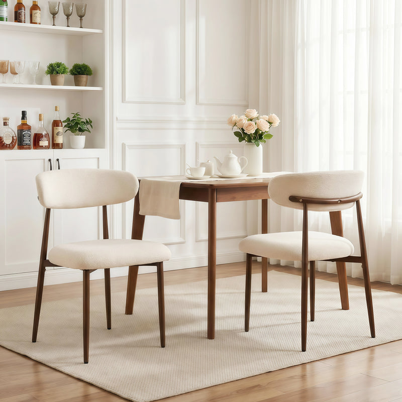Modern Dining Chairs Set Of 2,Upholstered Kitchen Chairs With Walnut Grain Metal Legs