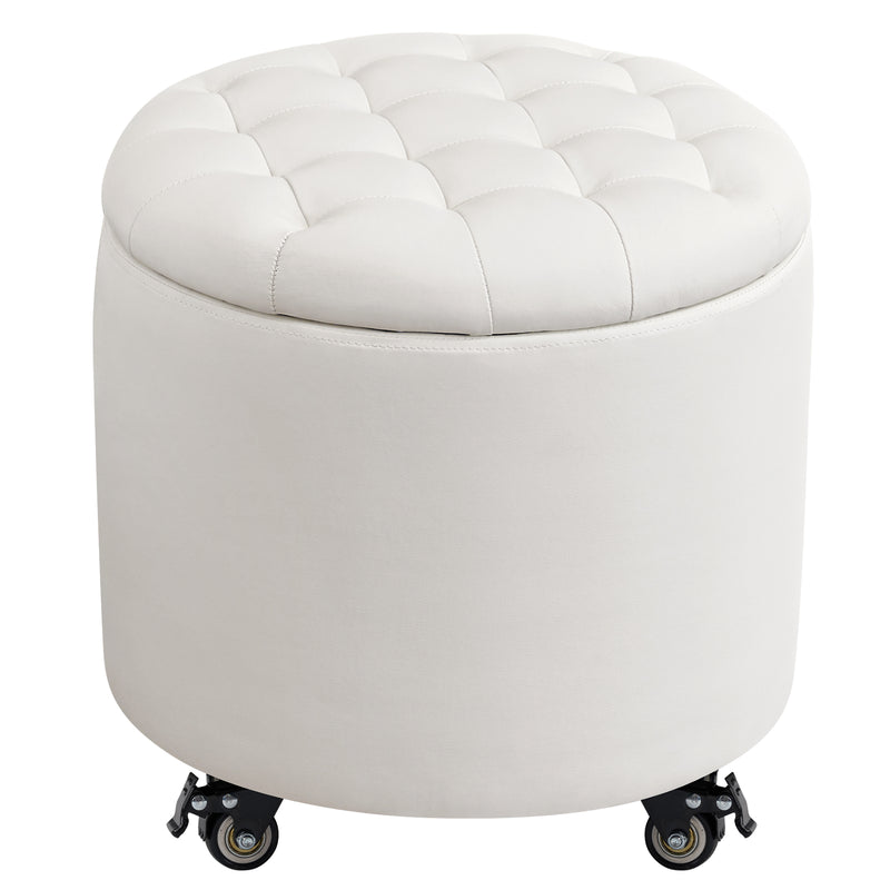 Modern Round Storage Ottoman with Removable Lid &wheels