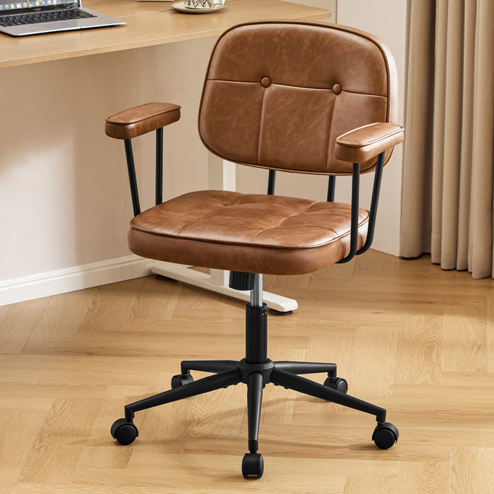 Home Office Chair with Wheels Padded Armrest, Ergonomic Leather Desk Chair with Mid Back Lumbar Support Adjustable Height Rolling Swivel Executive Compact Task Chairs