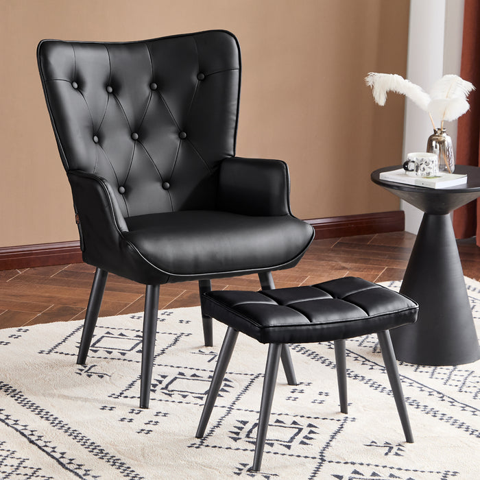 Ethelsville Faux Leather Tufted Armchair with Ottoman