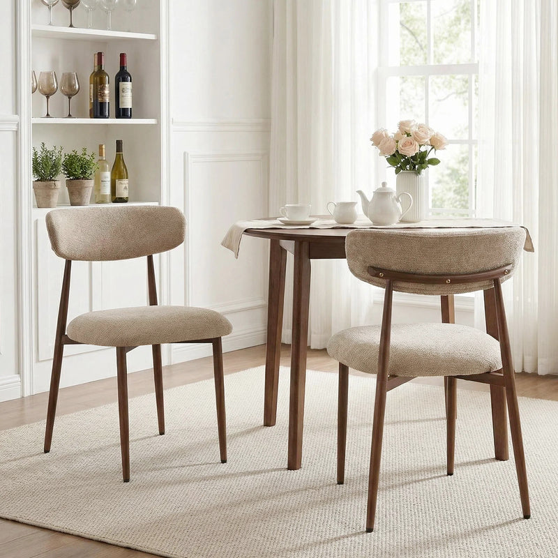 Modern Dining Chairs Set Of 2,Upholstered Kitchen Chairs With Walnut Grain Metal Legs