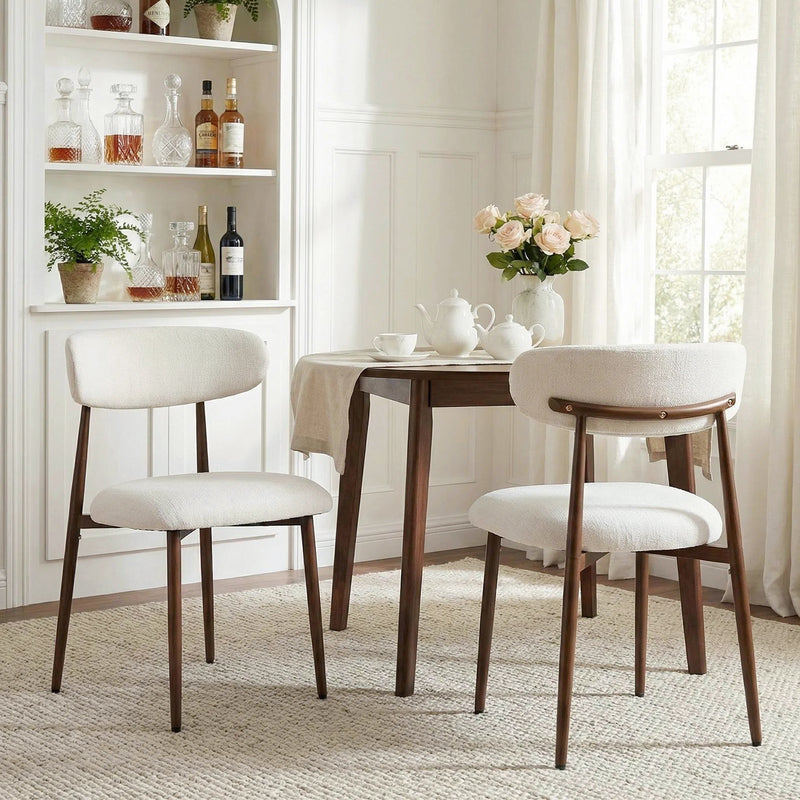 Modern Dining Chairs Set Of 2,Upholstered Kitchen Chairs With Walnut Grain Metal Legs