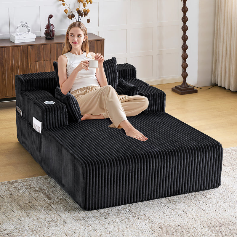 66" Oversized Chaise Lounge Indoor, Upholstered Sofa Bed with 1 Cup Holders & 4 Side Pockets