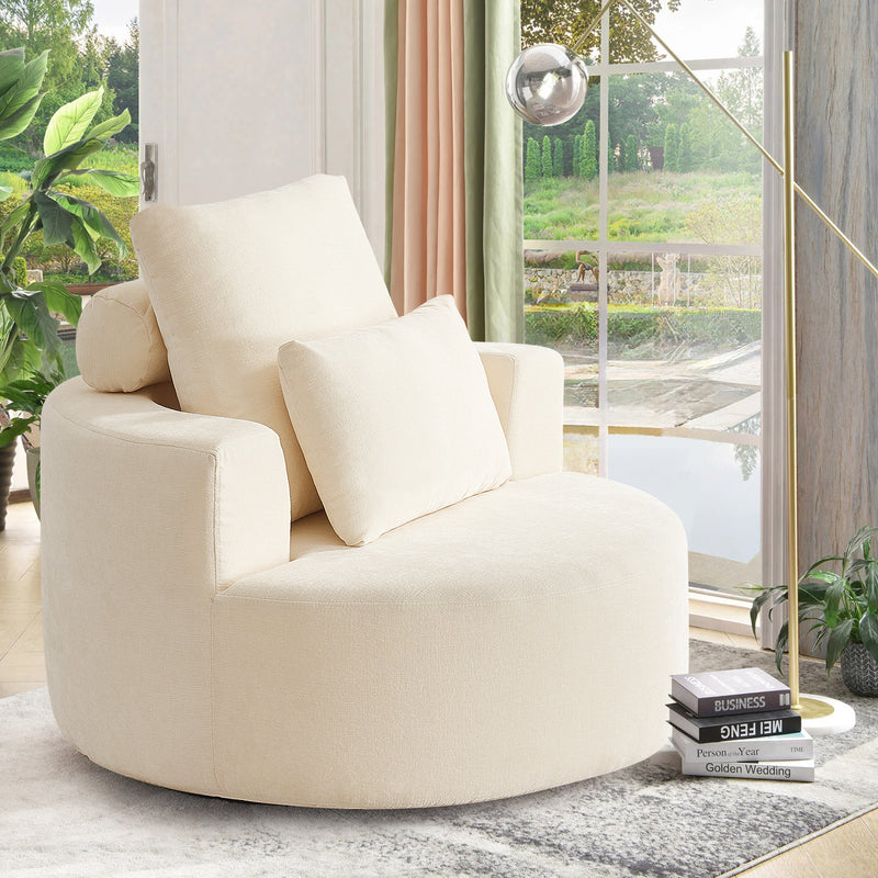 360° Swivel Oversized Barrel Chair, Chenille Upholstered Round Accent Chair