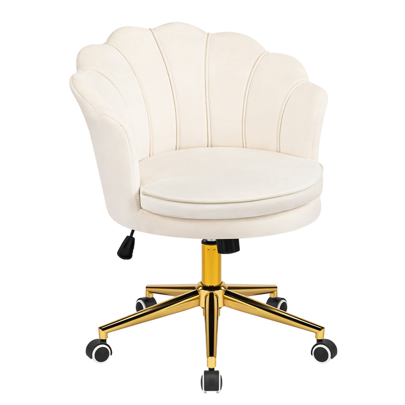 Furniliving Cute Vanity Chair With Shall-Shaped Backrest,Adjustable Swivel Home Office Desk Chair With Wheels