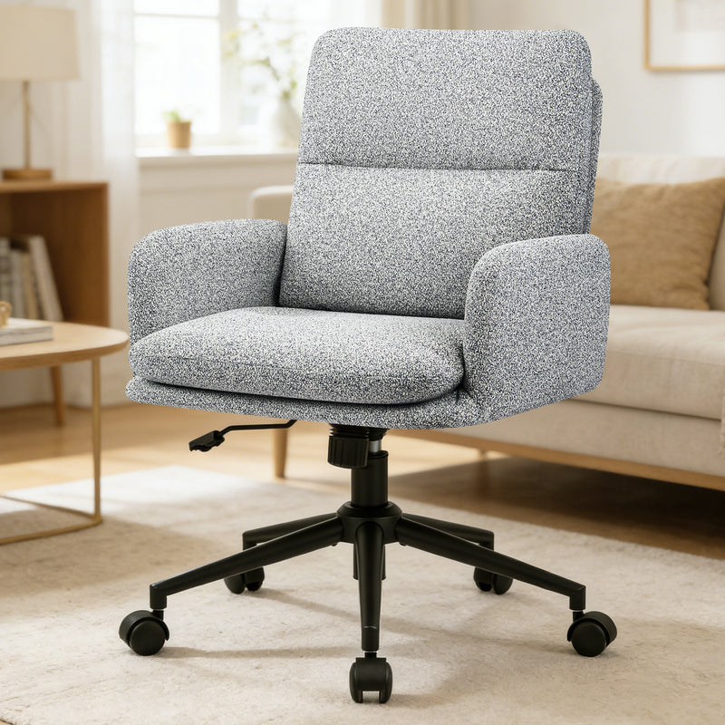 Modern Home Office Desk Chair With High Backrest，Chenille Upholstered Accent Chair With Wheels,Adjustable Swivel Computer Chair With Plush Curved Back,Fashion Vanity Stool Home Office Chair For Home Office,Study Room
