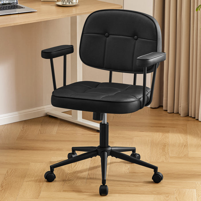 Home Office Chair with Wheels Padded Armrest, Ergonomic Leather Desk Chair with Mid Back Lumbar Support Adjustable Height Rolling Swivel Executive Compact Task Chairs