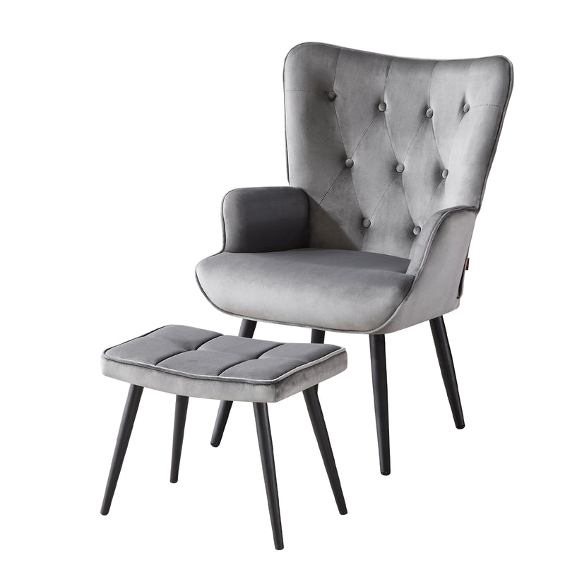 Ethelsville Faux Leather Tufted Armchair with Ottoman