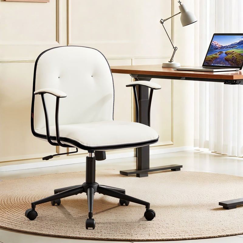 Faux Leather Office Chair With Adjustable Height Vanity Chair Padded Armrests