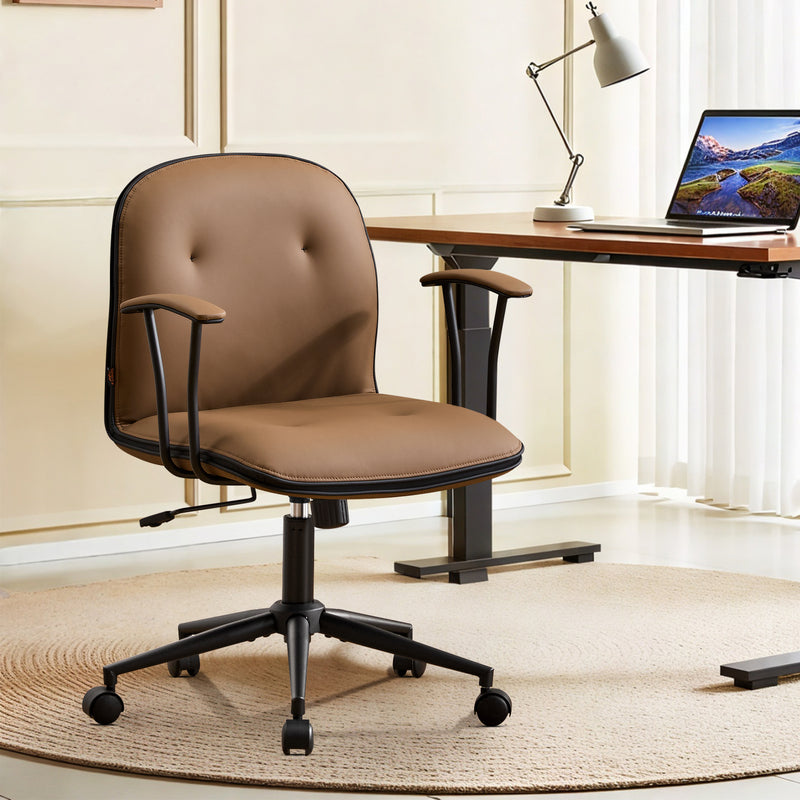 Faux Leather Office Chair With Adjustable Height Vanity Chair Padded Armrests