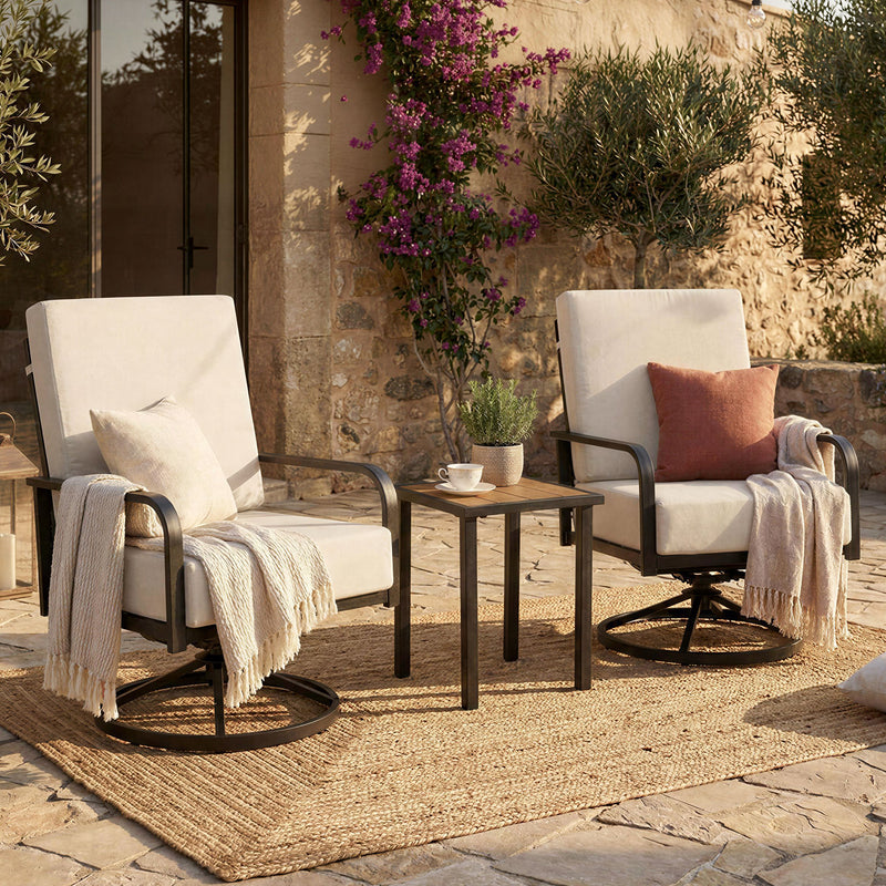 3 Piece Outdoor Bistro Set, 360° Swivel Rocking Chairs and Side Table
