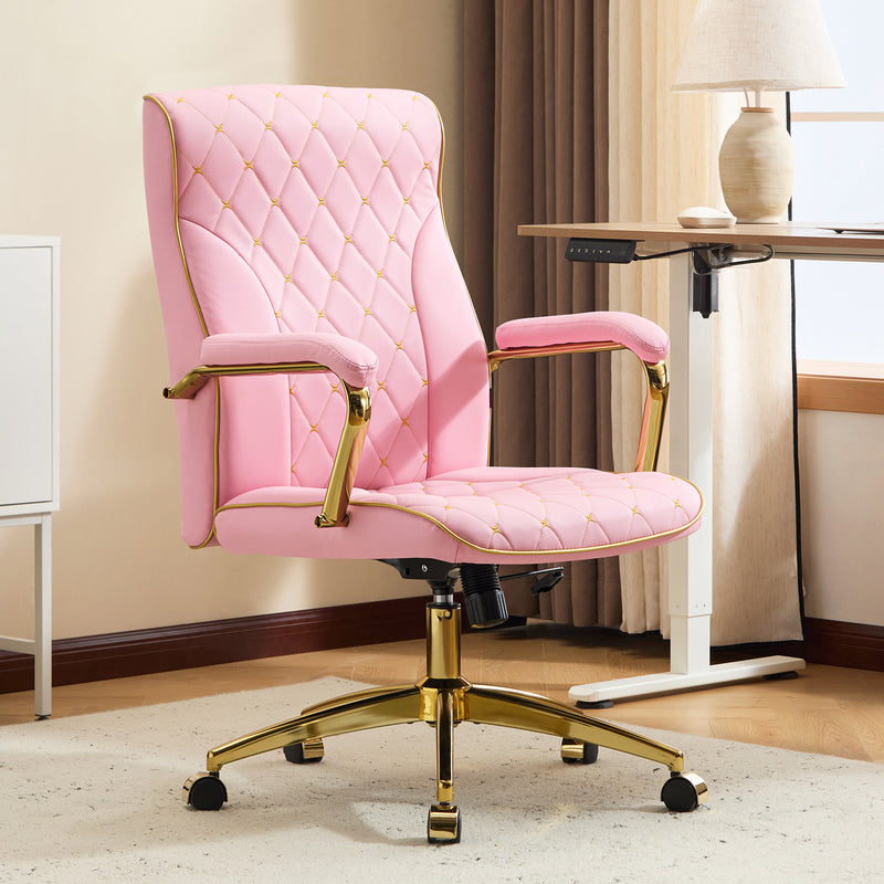 Adjustable Vanity Chair with Golden Legs and Padded Armrest