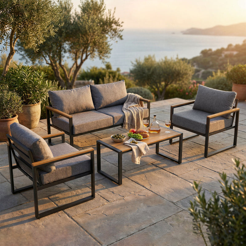 Furniliving 4-pcs outdoor chairs for the front courtyard,four deep seating chairs paired with a coffee table, all-weather camping and leisure chairs