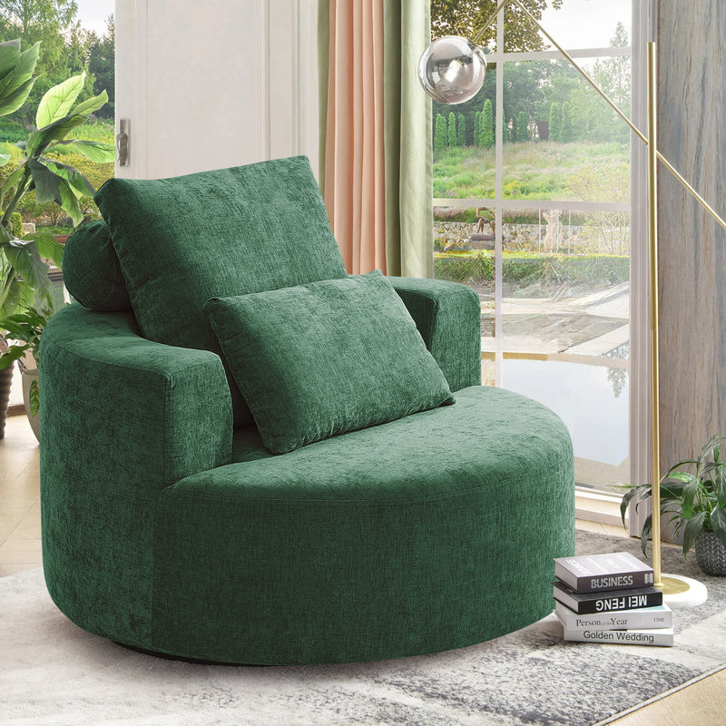 360° Swivel Oversized Barrel Chair, Chenille Upholstered Round Accent Chair