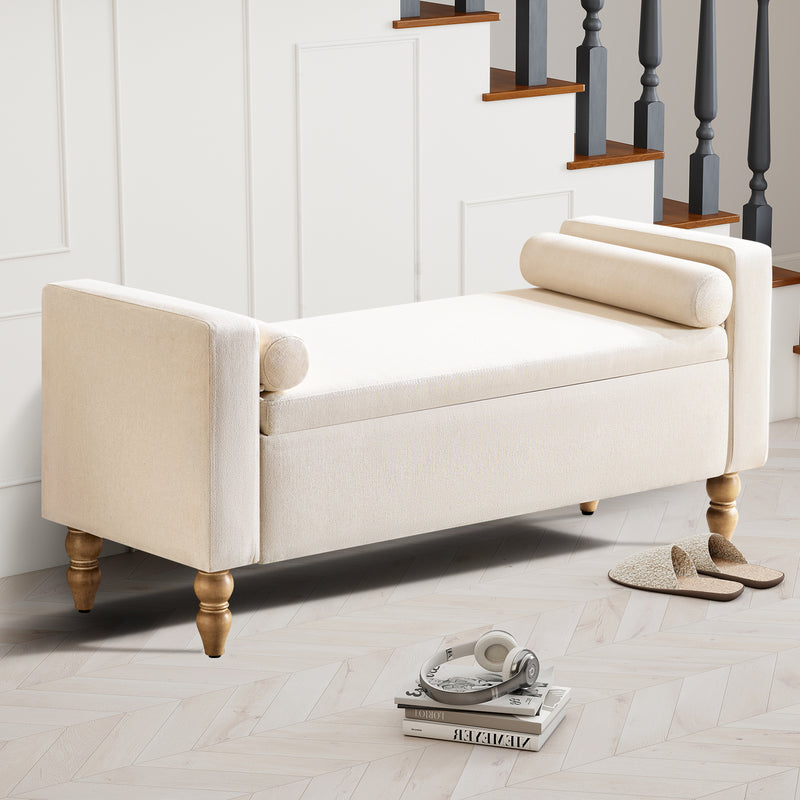 45.7’’ Linen Storage Ottoman Bench With Round Cushion