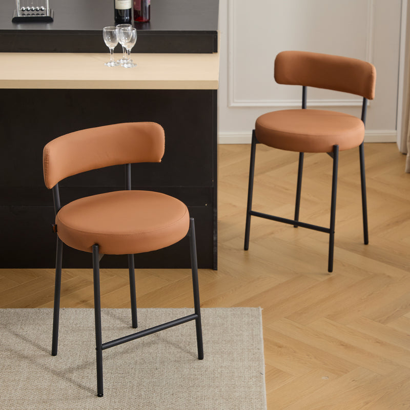 Furnilivng 24'' Bar Stools Set of 2, Modern Boucle Fabric Counter Height Bar Stools with Mid Back, Metal Frame with Upholstered for Kitchen Island, Bar, Dining Room