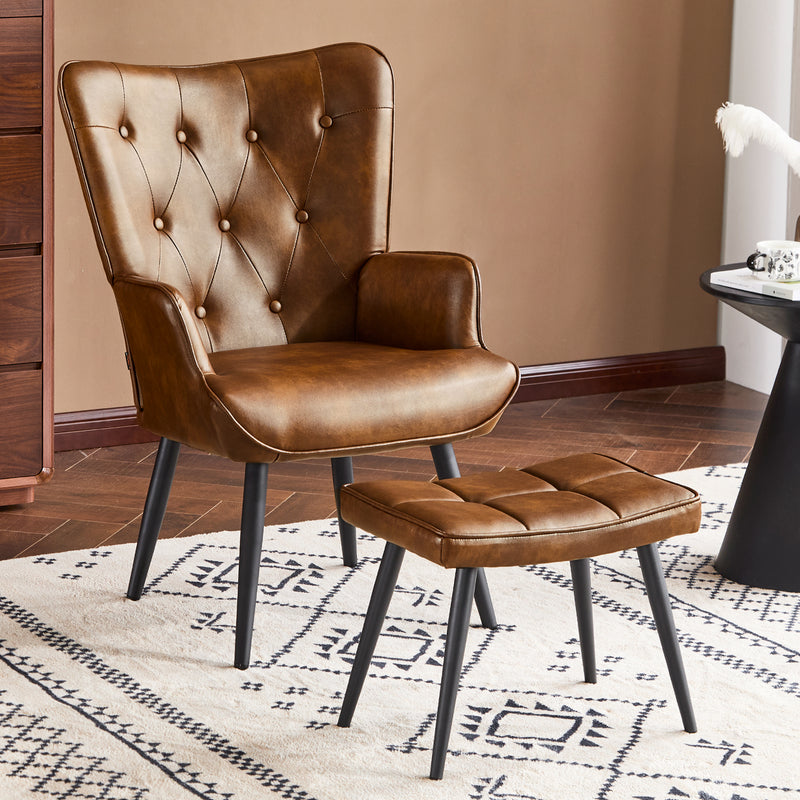 Ethelsville Faux Leather Tufted Armchair with Ottoman