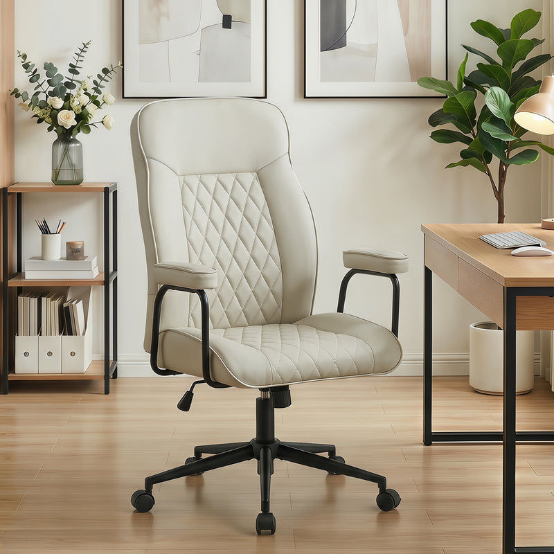 Furniliving Leather Home Office Desk Chair Mid Century Modern Office Chair With Lumbar Support