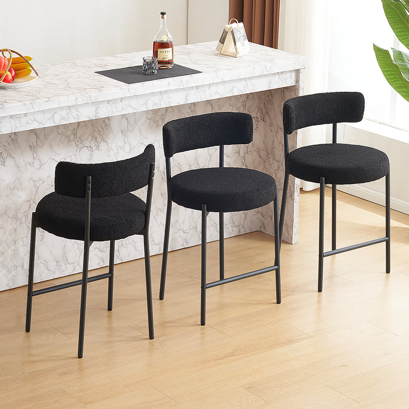 Furnilivng 24'' Bar Stools Set of 2, Modern Boucle Fabric Counter Height Bar Stools with Mid Back, Metal Frame with Upholstered for Kitchen Island, Bar, Dining Room
