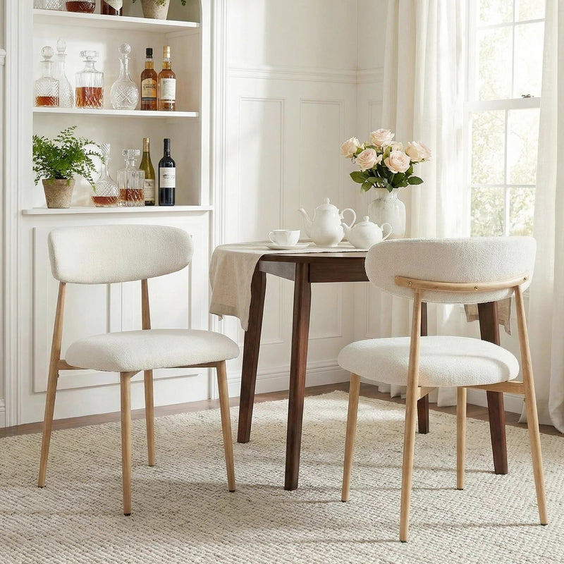 Modern Dining Chairs Set Of 2,Upholstered Kitchen Chairs With Walnut Grain Metal Legs