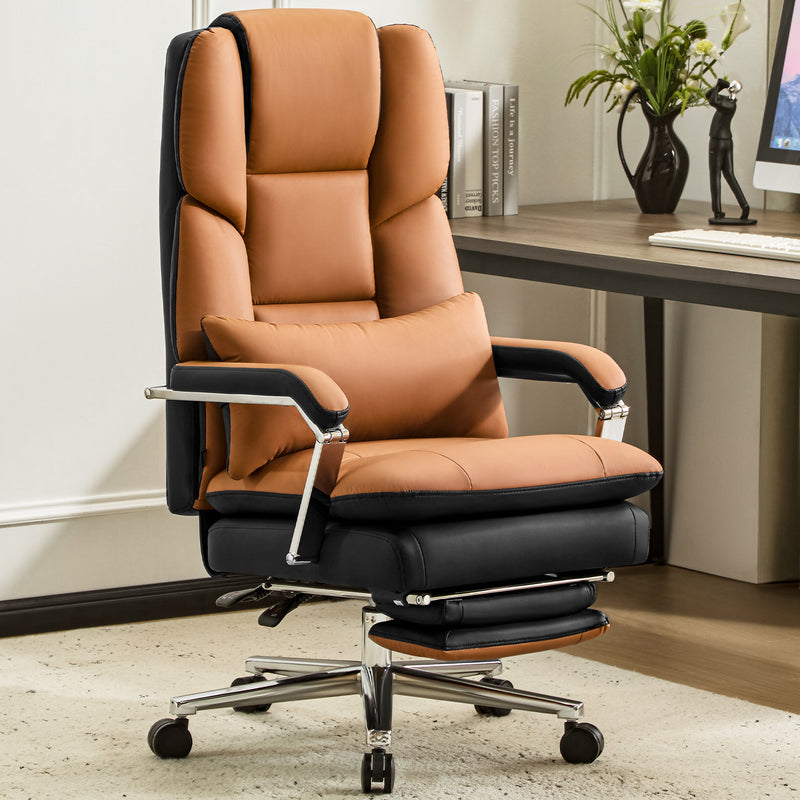 Furniliving faux leather office chair with footrest